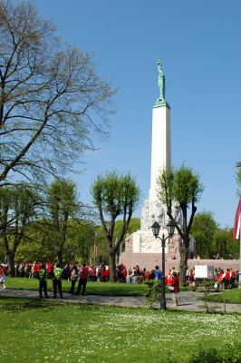 The statue of Libery holding the stars representing the regions of Latvia
