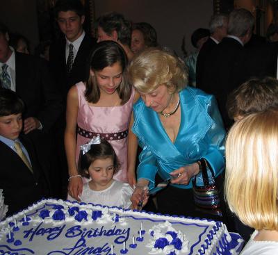 Lindy Cuts Her Birthday Cake