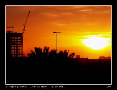 Sunset over Bahrain Financial Harbour construction