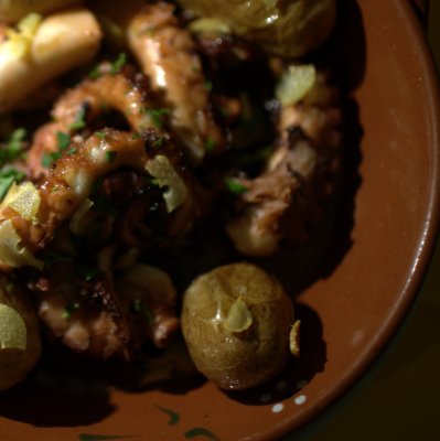 grilled squid with olive oil and garlic, cascais