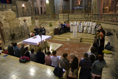 Service at the Annunciation Cathedral in Nazareth (Israel)