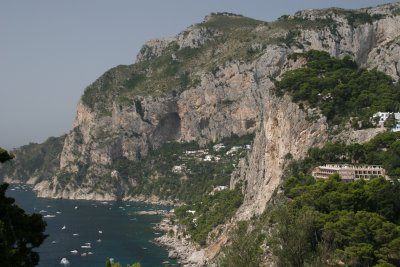our hotel is on top of the cliff on the right