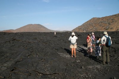walking on black solidified lava flow circa 100 years old