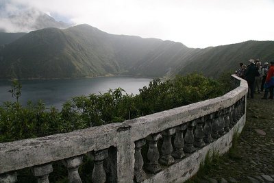 Cuicocha is a three kilometre wide caldera and crater lake at the foot of Cotacachi Volcano