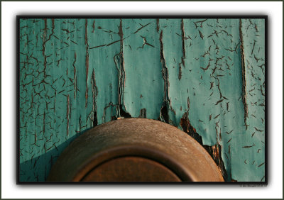 Beach Weathered Dead-Bolt and Crows Feet On Older  Green Paint Layers