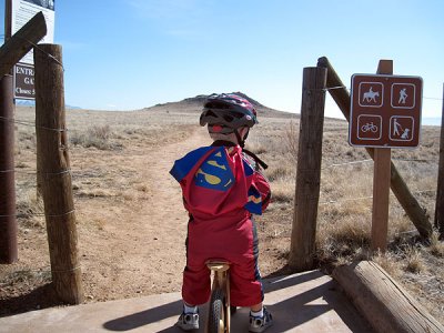 Super Simon on his mountain bike