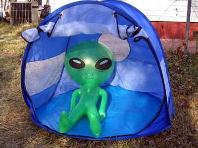 Alien Baby relaxes in new sun tent