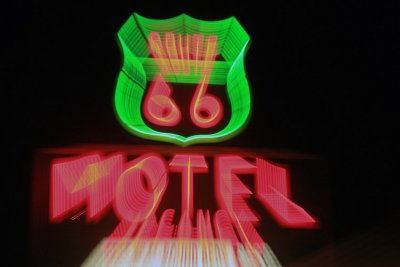 Neon sign of Route 66 Motel