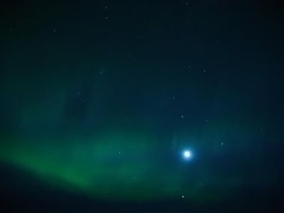 Aurora Borealis, and the Moon North Pacific Approaching the Aleutian Islands