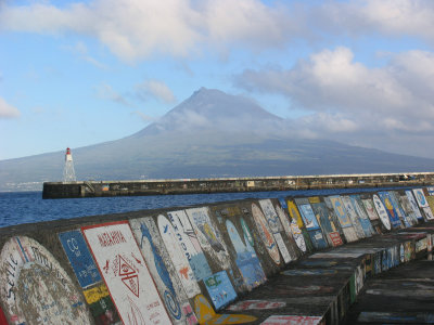 A closer image of Pico from the port of Horta on the island of Faial.