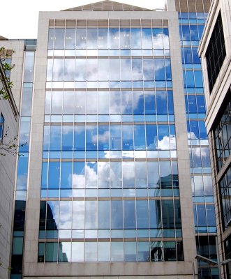 Clouds reflected in a Dublin office block