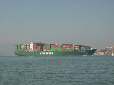 container ship & Alcatraz Island