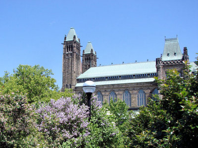 Center Block amidst lilacs