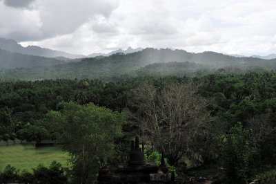 Borobudur - the rain in the distance took about 15 minutes to arrive and we got soaked
