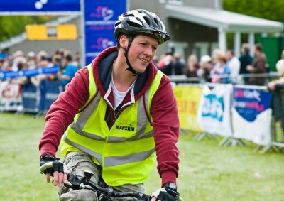 The lead cyclist arrives