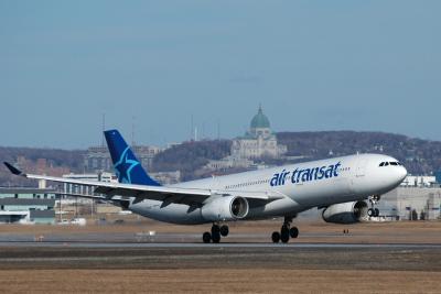 Airbus A 330 in  touching down in Montreal