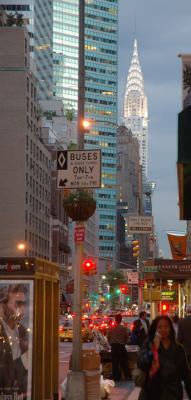 Looking down Lexington Avenue in the evening to the Chrysler Building