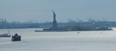 Liberty Island from Brooklyn Bridge