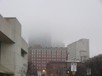 City in Fog-Des Moines IA