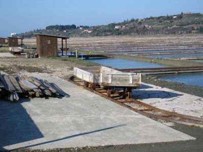  At production time, salt is shoveled from the flats into these carts, and wheeled inland.