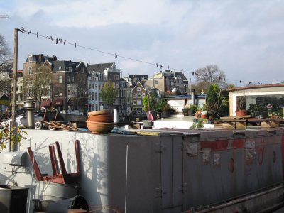 Looking out over a houseboat.