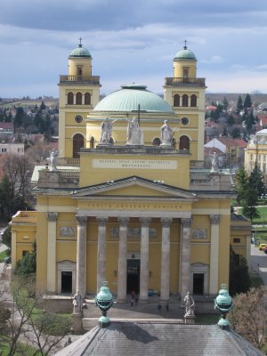 Eger's 19th century neoclassical cathedral is the second largest in the country. Note that it is yellow.