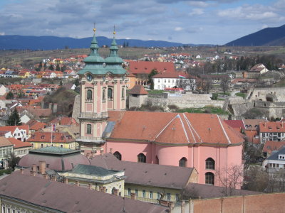 The Minorite church on Dobo ter, often cited as one of the finest examples of Hungarian baroque ecclesiastical architecture.