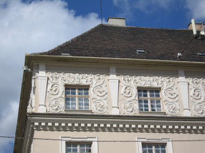Detail of buildings on Gyor's main street.