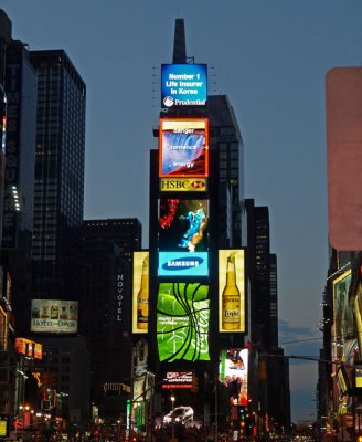 Father Duffy Square tower, at night