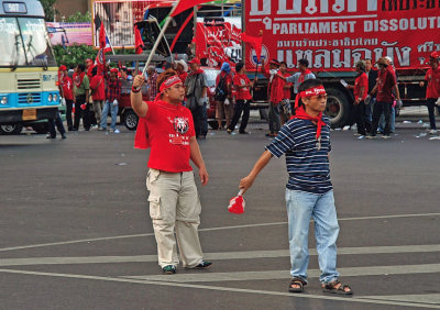 Red Shirts directing traffic