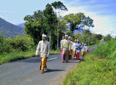 On the road, dressed for a temple ceremony