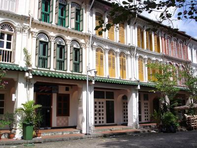 Shophouses with pastel shutters