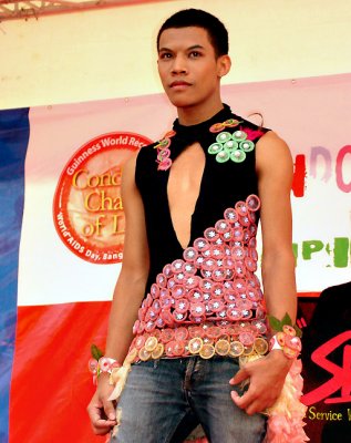 Condom costume on stage