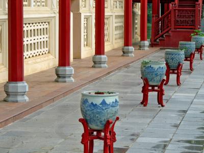 Porcelain pots in a row