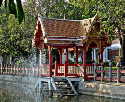 Pavilion by fountain