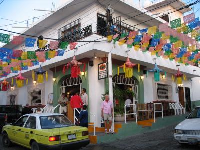 Papel picado outside Pipis Restaurant on Guadalupe Sanchez Street - Puerto Vallarta