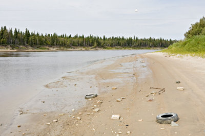 Beach near Moose Factory docks at low tide