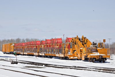 Henkels and McCoy Cable Plow Train at Englehart 2009 April 10th