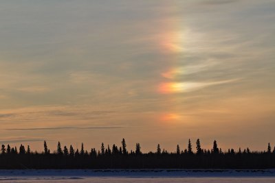2010 January 24th Sun Dog in the morning caused by ice crystals refracting light from sunrise