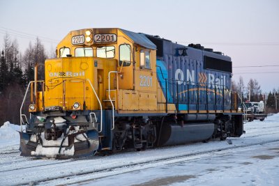 GP40-2 2201 waits at Moosonee to haul freight the following morning 2010 March 2nd