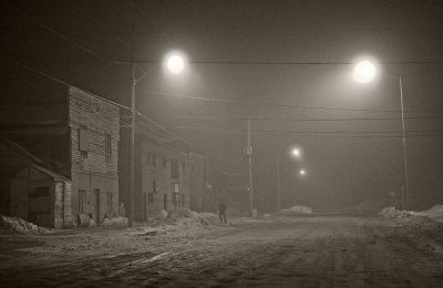 Downtown Moosonee on a foggy evening 2010 March 8th