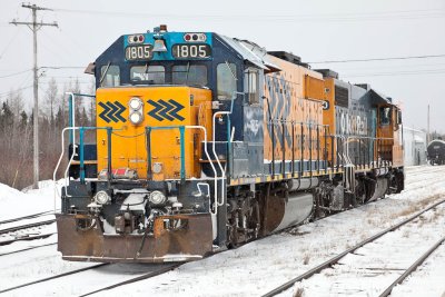 GP38-2's 1805 and 1800 at Moosonee 2010 March 19th