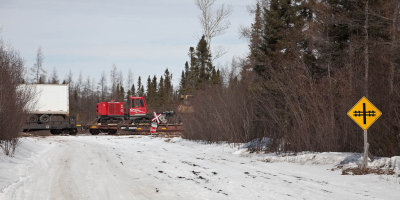 Freight crossing winter road