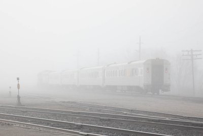 2010 April 5th Northlander in Cochrane on a foggy morning