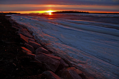 Sunrise over the ice and water of the Moose River 2010 April 15th