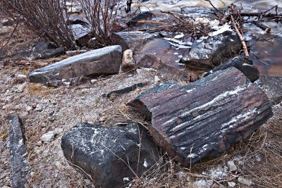 Rocks near Store Creek with fresh snow