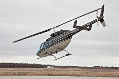 Helicopter taking off at Moosonee Airport 2010 April 21st