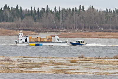 Barge Manitou II on its way to Moose Factory from Moosonee 2010 May 6th
