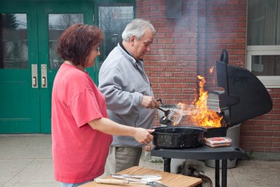 Linda and Gerard cooking for Catholic Education Week