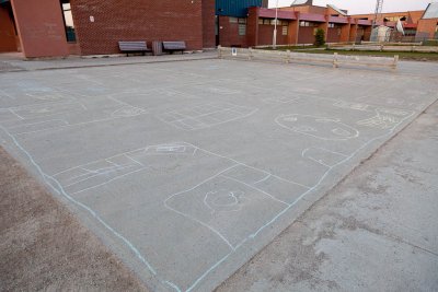 School parking lot with chalk